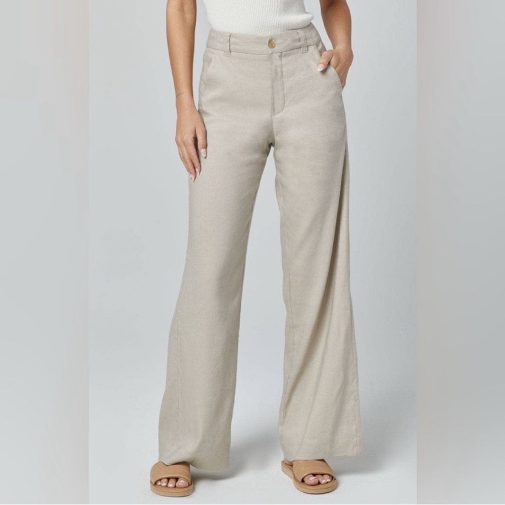 Alp N Rock Britt Linen Blend Wide Leg Trouser Pants Tan XL